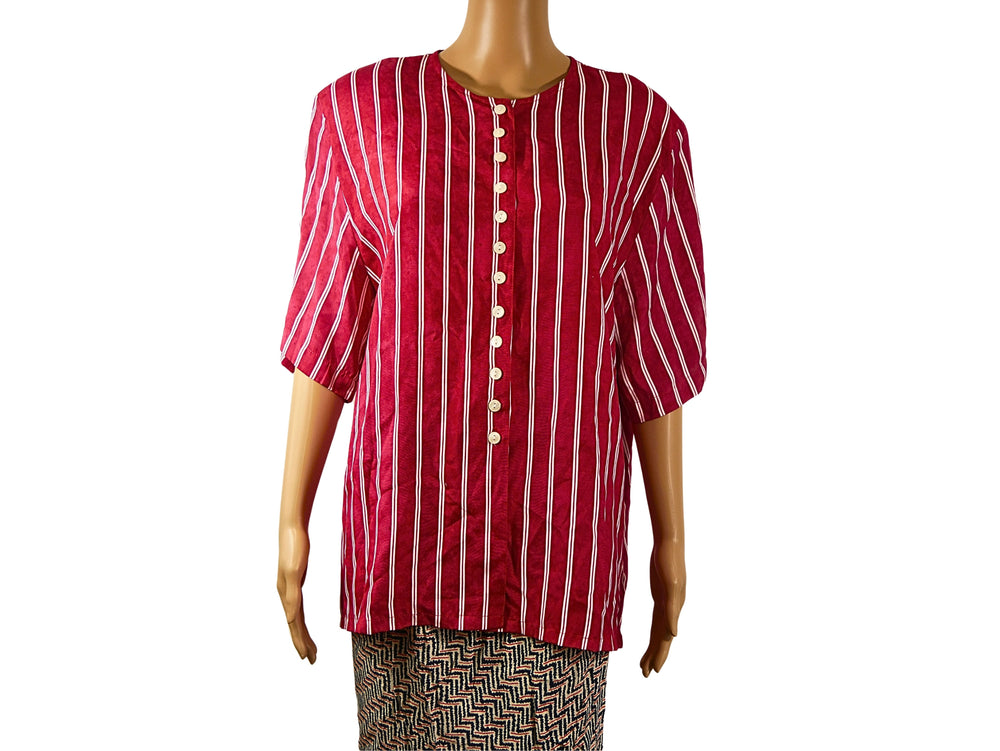 Vintage red blouse with white stripes for women