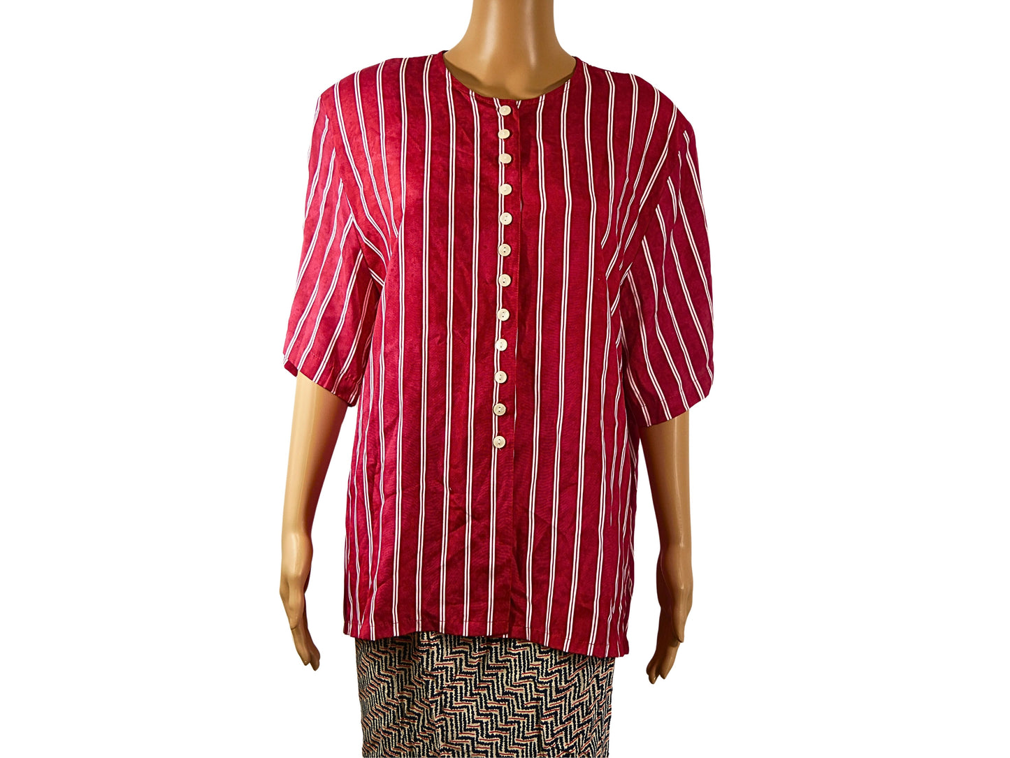 Vintage red blouse with white stripes for women