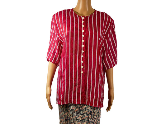 Vintage red blouse with white stripes for women