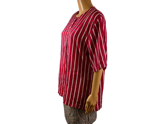 Vintage red blouse with white stripes for women