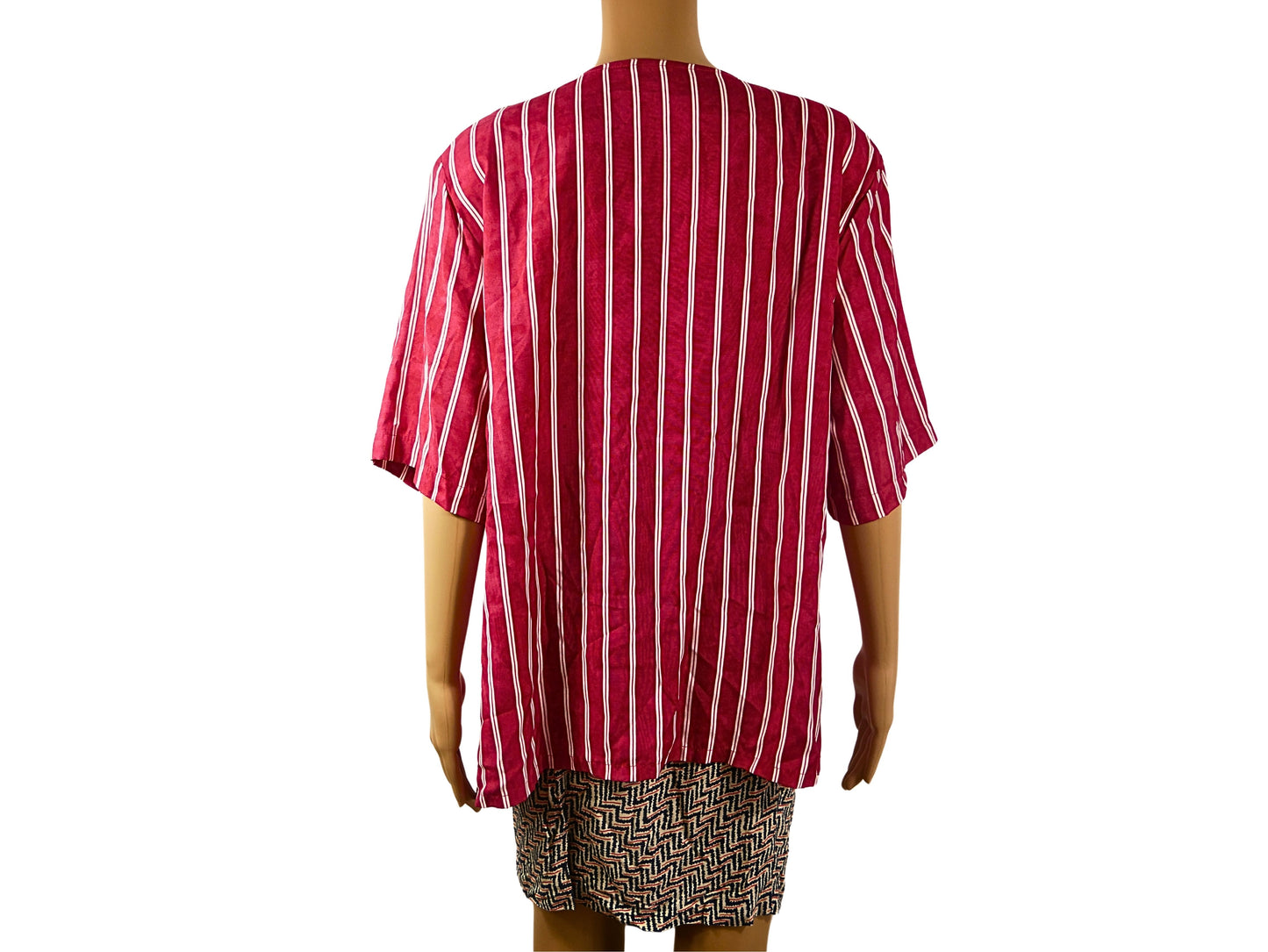 Vintage red blouse with white stripes for women