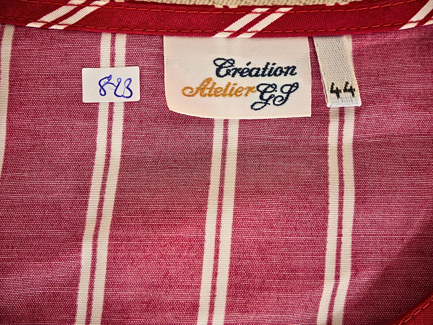 Vintage red blouse with white stripes for women