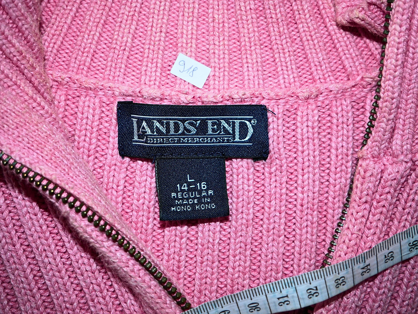 Rosafarbener Langarmpullover mit LANDS'END-Verschluss