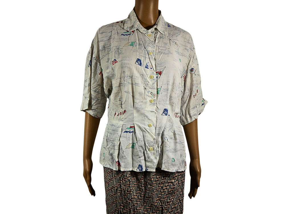 White vintage blouse with print