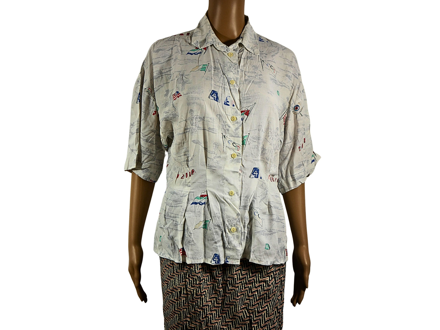 White vintage blouse with print