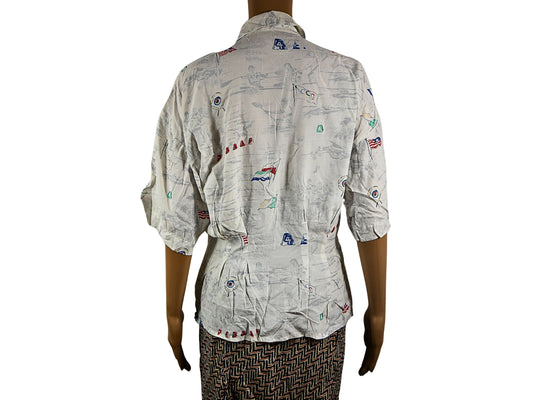 White vintage blouse with print