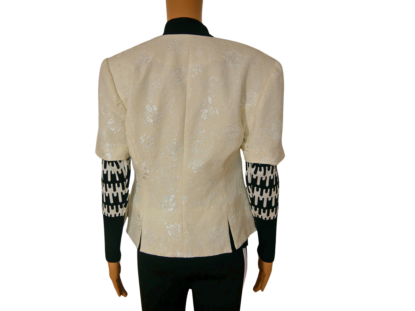 Vintage-Blazer in gebrochenem Weiß mit weißem Muster für Damen