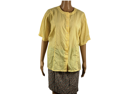 Blouse manche courte jaune pale boutons doré vintage