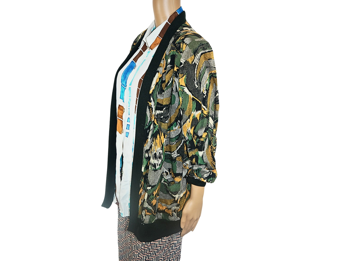 Cardigan vintage imprimé feuille pour femme