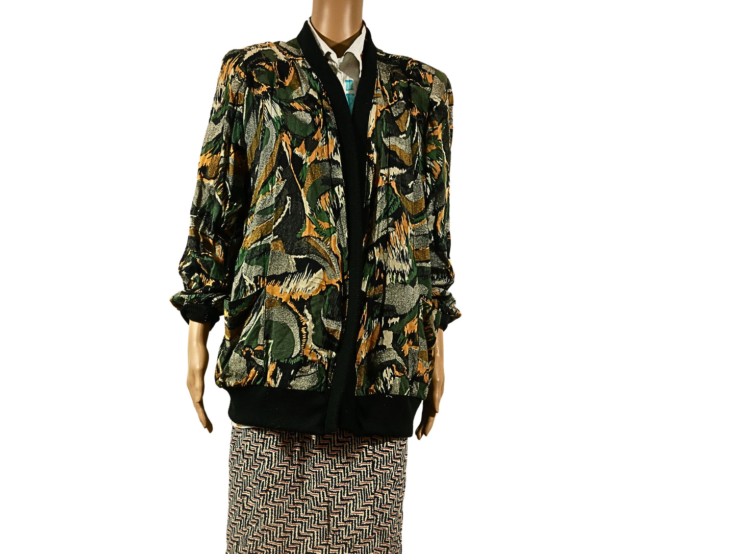 Cardigan vintage imprimé feuille pour femme
