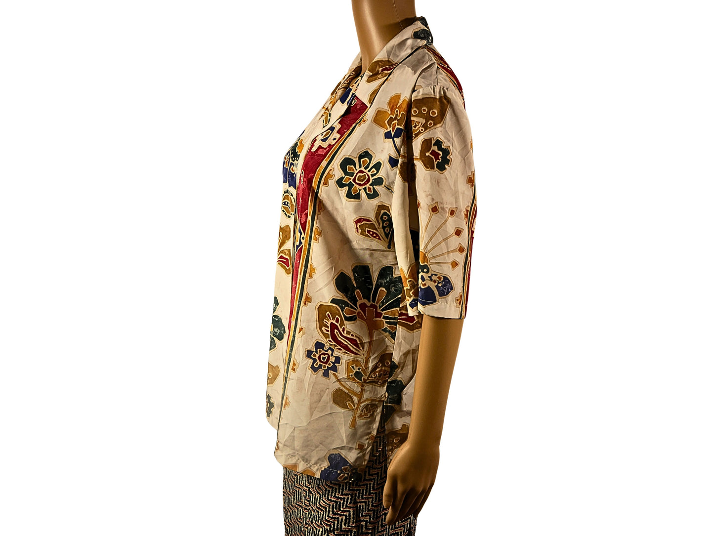Women's Vintage Fitted Short Sleeve Floral Pattern Shirt