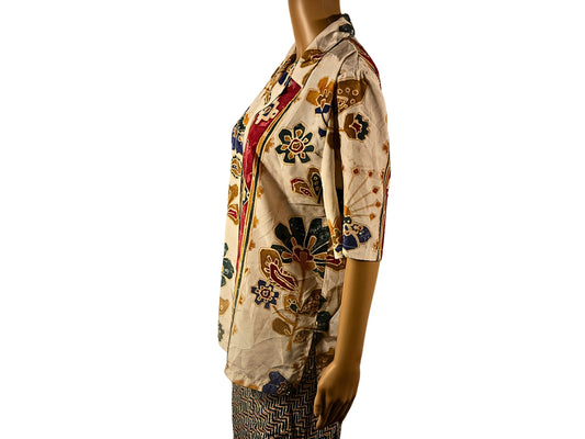 Women's Vintage Fitted Short Sleeve Floral Pattern Shirt