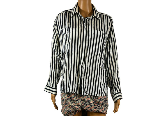 Vintage white and black striped button-down shirt