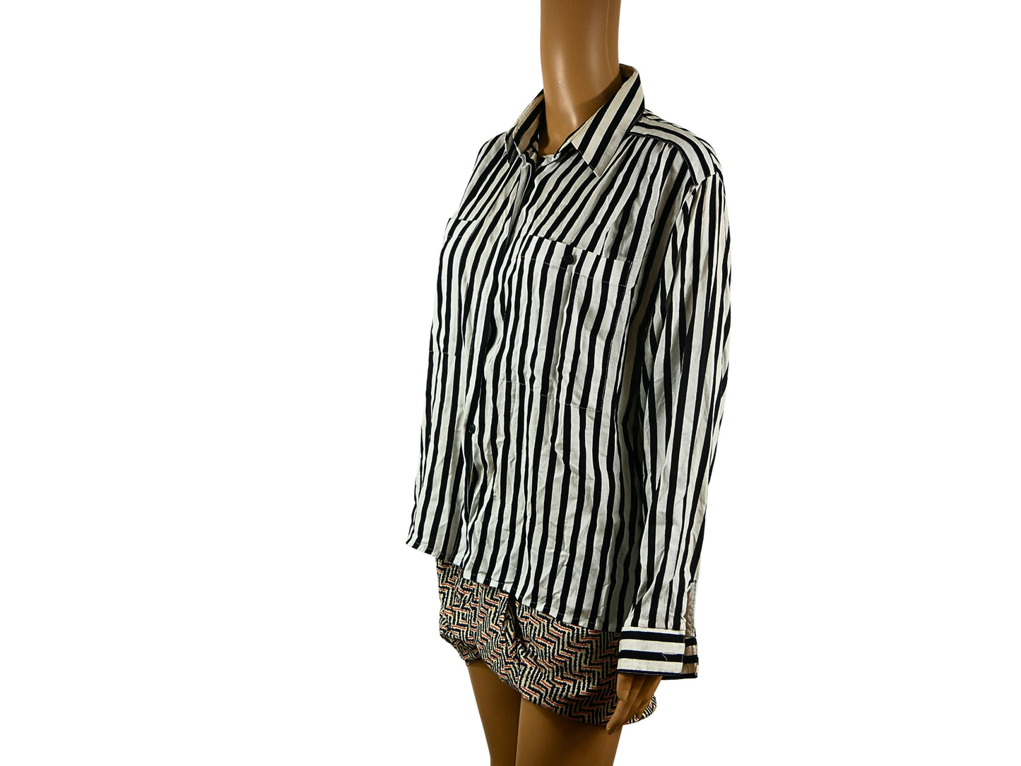 Vintage white and black striped button-down shirt