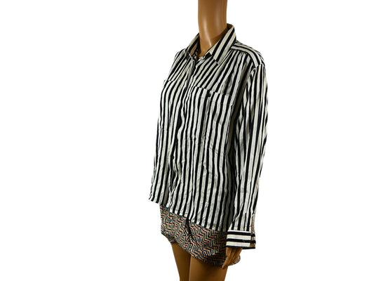 Vintage white and black striped button-down shirt