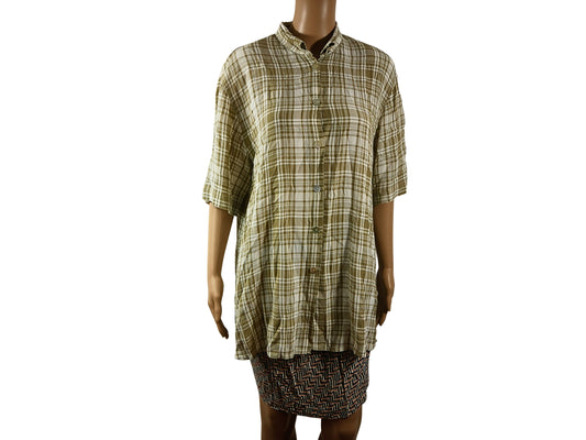 Chemise vintage en lin avec motifs carreaux