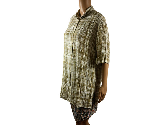 Chemise vintage en lin avec motifs carreaux