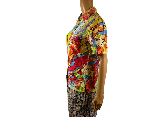 Chemise vintage manches courtes avec imprimé multicolore