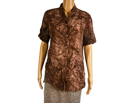 Vintage brown short sleeve animal pattern shirt for women