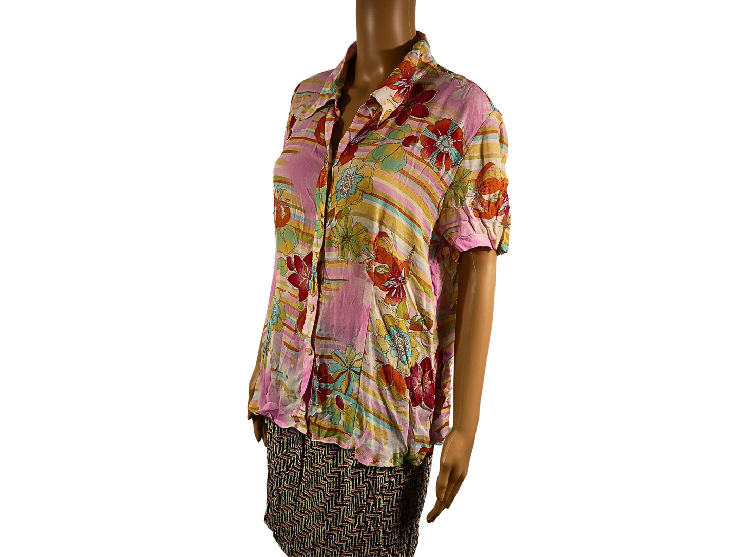 Chemisier vintage imprimé floral à manches courtes