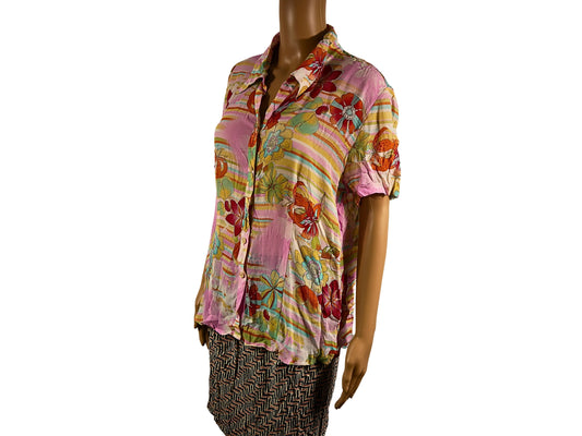 Vintage floral print short sleeve blouse