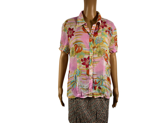 Vintage floral print short sleeve blouse