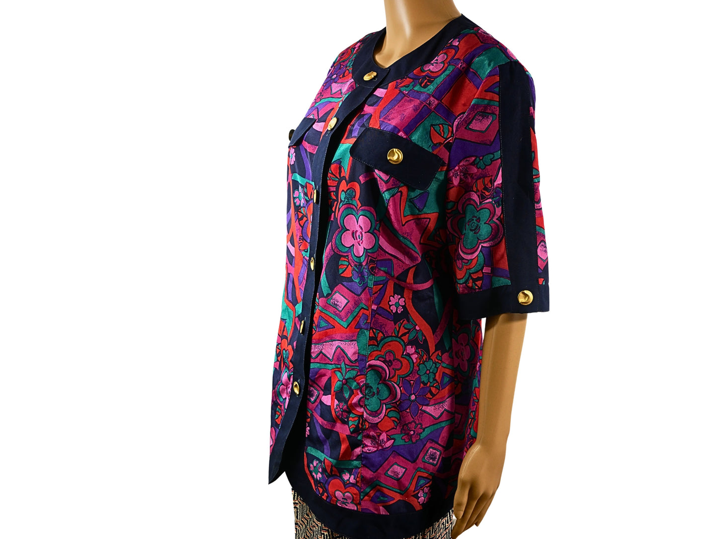 Vintage purple blouse with print for women