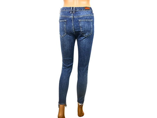 Blaue ZARA-Jeans mit Perlen für Damen