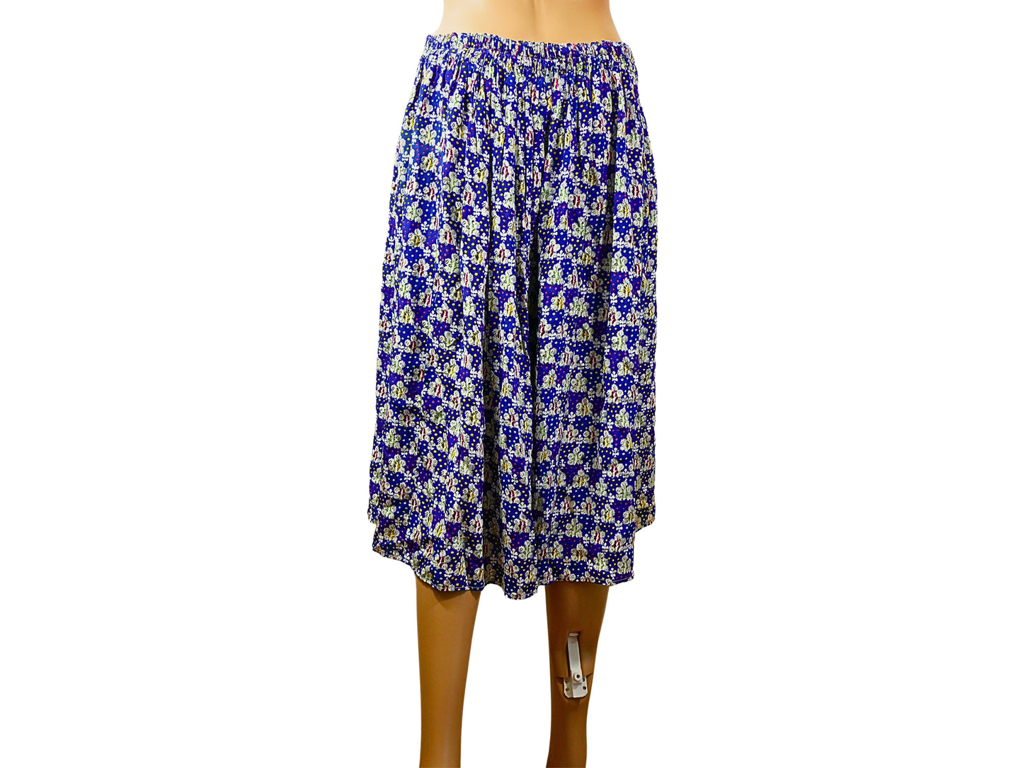 Blue floral print midi skirt