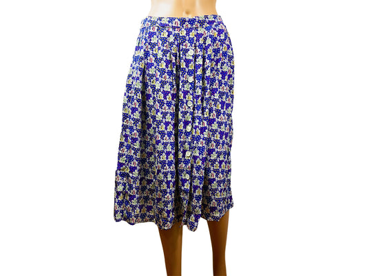 Blue floral print midi skirt