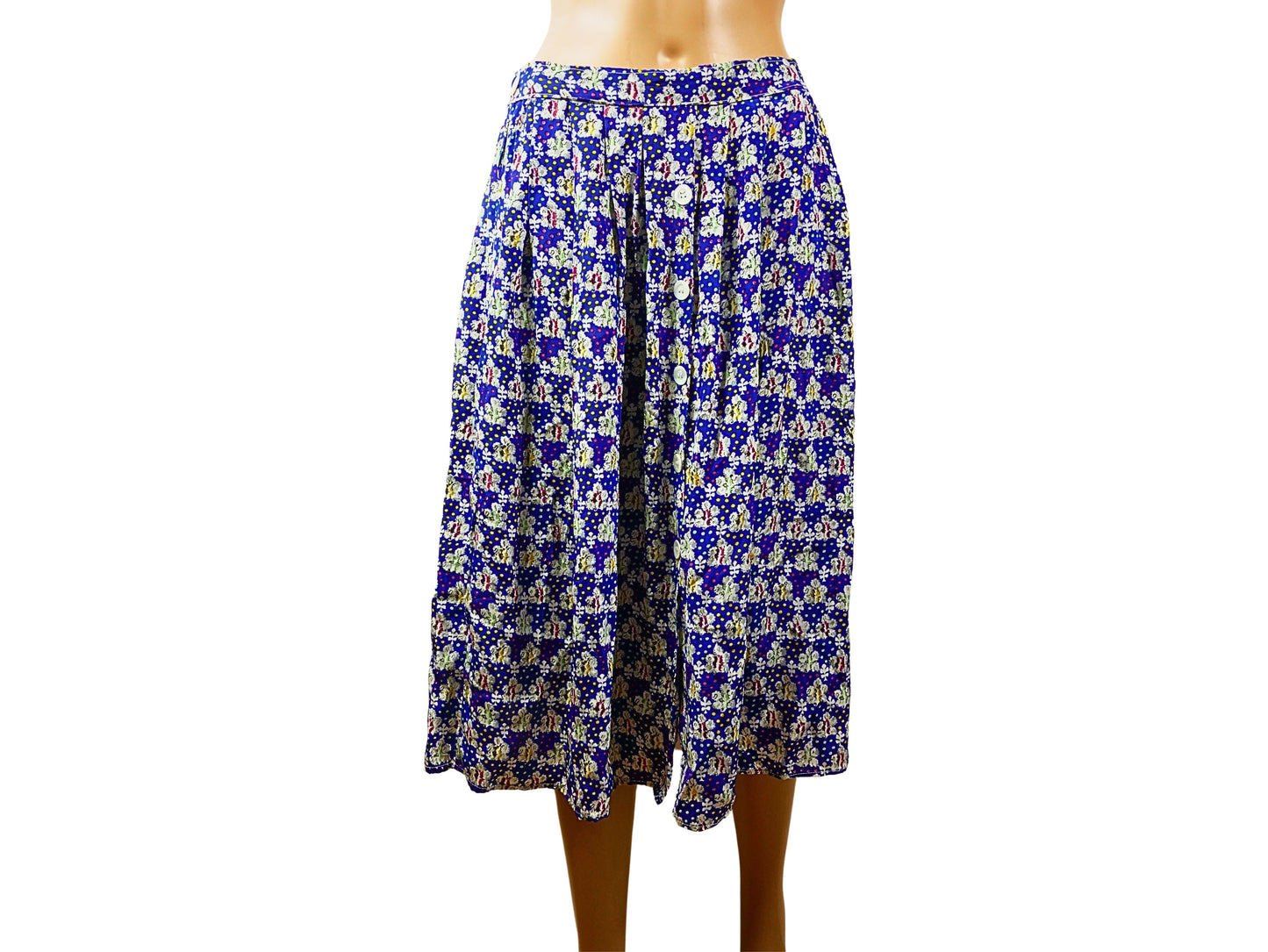 Blue floral print midi skirt