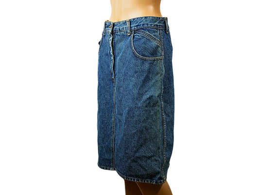Dark blue denim midi skirt
