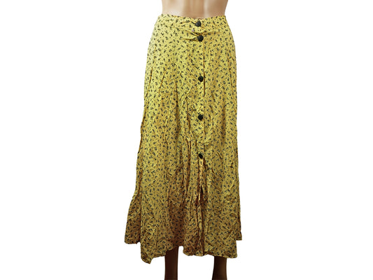 Yellow floral print midi skirt