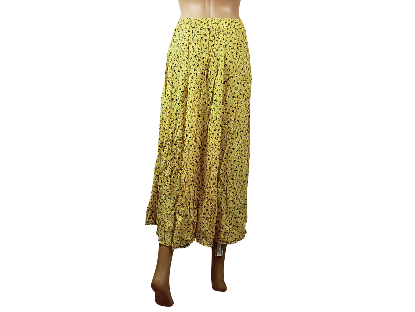 Yellow floral print midi skirt