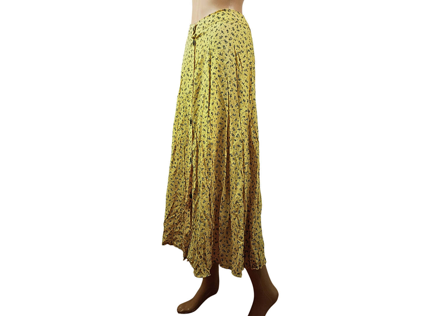 Yellow floral print midi skirt