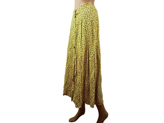 Yellow floral print midi skirt