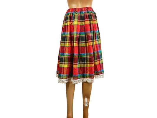 Retro mid-length madras pattern skirt