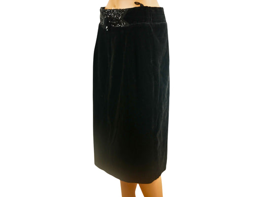 Black retro velvet midi skirt