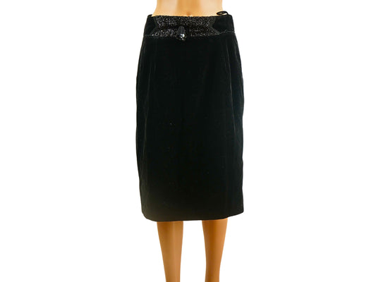 Black retro velvet midi skirt
