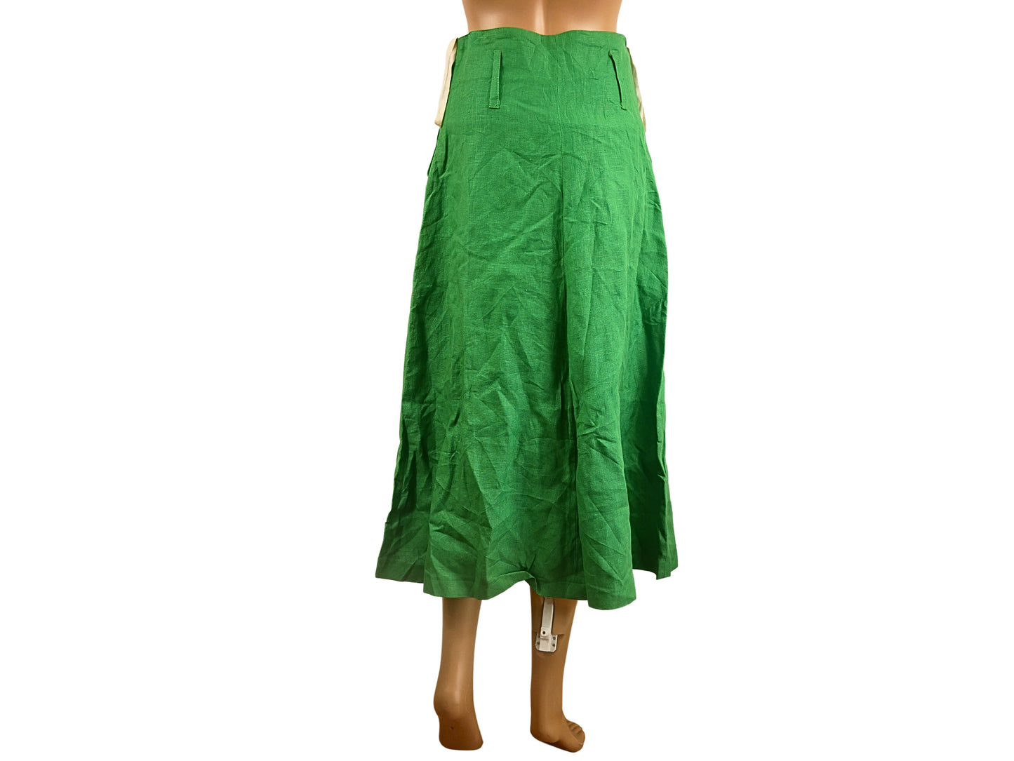 Green retro linen midi skirt