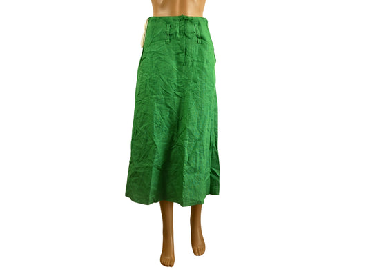 Green retro linen midi skirt