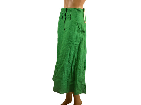 Green retro linen midi skirt