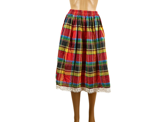 Retro mid-length madras pattern skirt