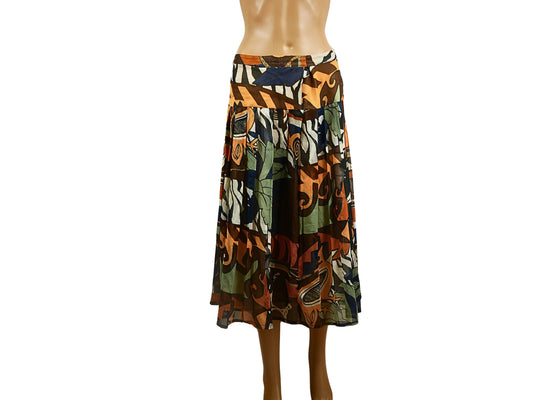 Retro mid-length skirt with multi-colored patterns