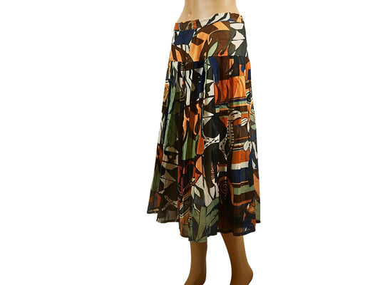 Retro mid-length skirt with multi-colored patterns