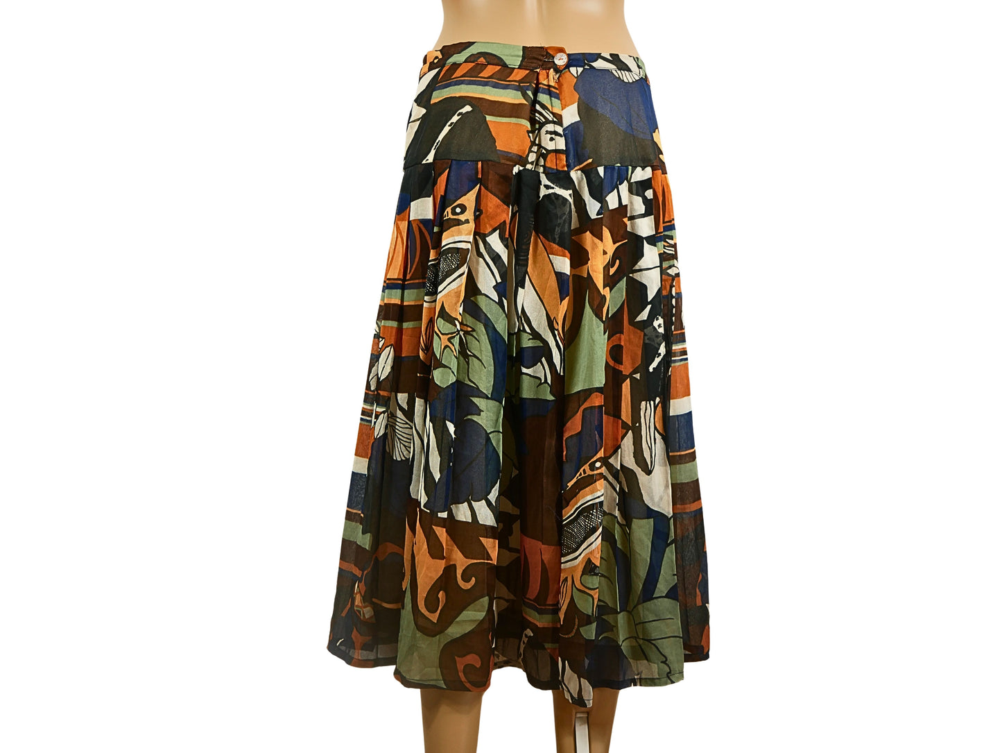 Retro mid-length skirt with multi-colored patterns