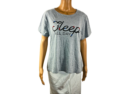 Graues T-Shirt mit „Love to dream“-Aufdruck für Damen