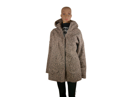 Manteau à capuche en laine bouclé pour femme
