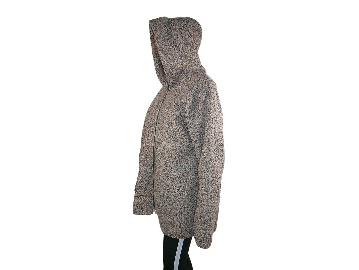 Manteau à capuche en laine bouclé pour femme