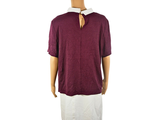 Newlook Burgundy and White Two-Tone Mesh Top